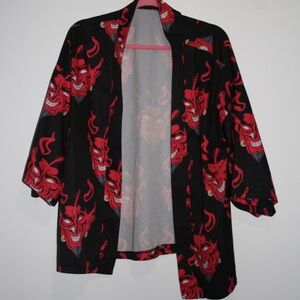 Black and Red Devil Print Kimono
